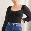 Trumpet-Sleeve Smocked Top