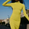 Turtleneck Long-Sleeve Midi Dress