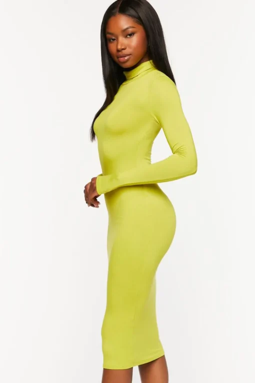 Turtleneck Long-Sleeve Midi Dress