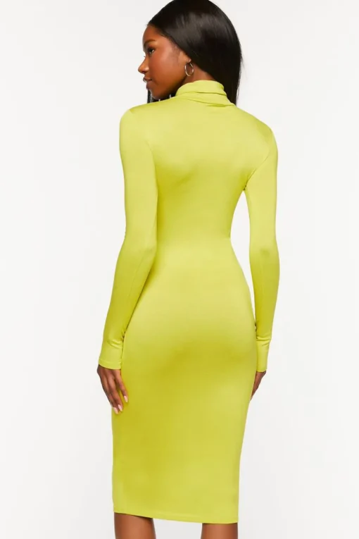 Turtleneck Long-Sleeve Midi Dress