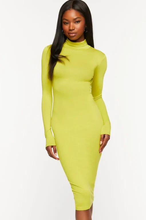 Turtleneck Long-Sleeve Midi Dress