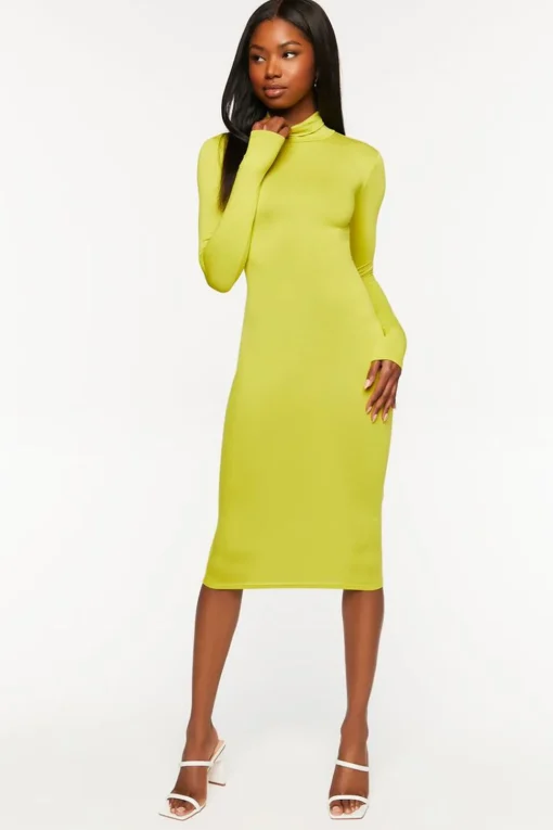 Turtleneck Long-Sleeve Midi Dress