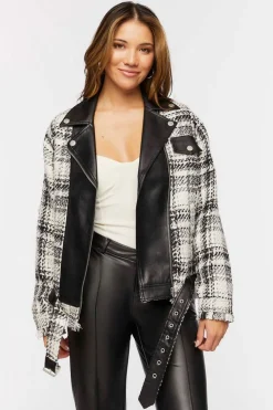 Tweed & Faux Leather Moto Jacket