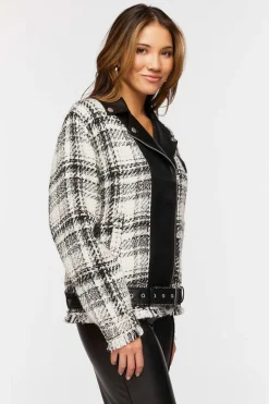 Tweed & Faux Leather Moto Jacket