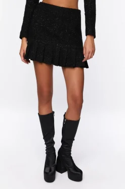 Tweed Pleated Mini Skirt