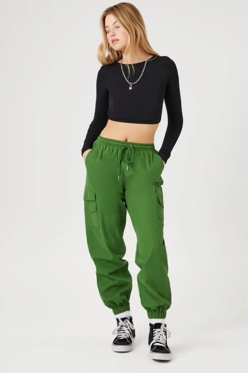 Twill Mid-Rise Cargo Joggers