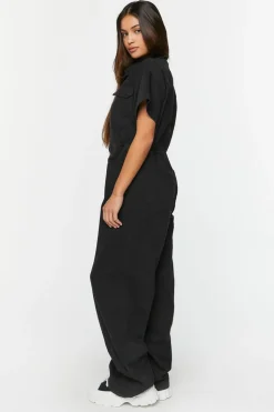 Twill Straight-Leg Shirt Jumpsuit