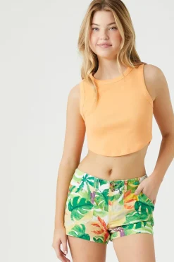 Twill Tropical Print Shorts