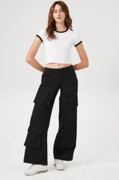 Twill Wide-Leg Cargo Pants