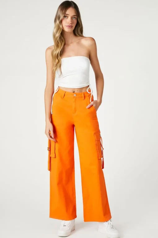 Twill Wide-Leg Utility Cargo Pants