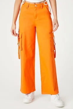 Twill Wide-Leg Utility Cargo Pants