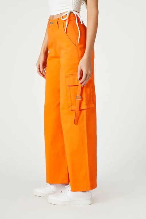 Twill Wide-Leg Utility Cargo Pants