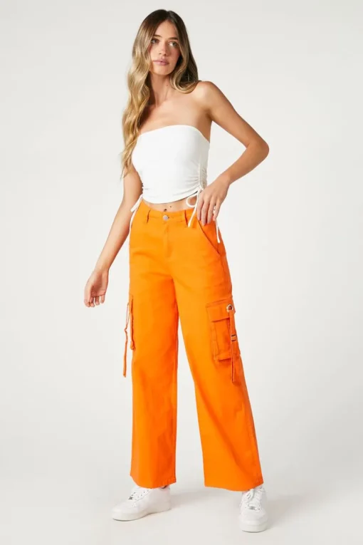 Twill Wide-Leg Utility Cargo Pants