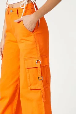 Twill Wide-Leg Utility Cargo Pants