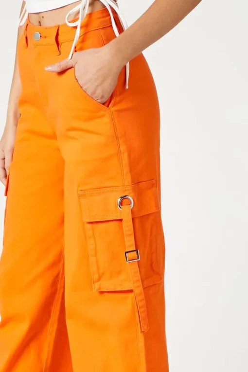 Twill Wide-Leg Utility Cargo Pants