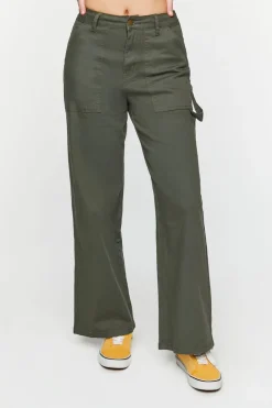 Twill Wide-Leg Utility Pants