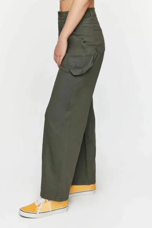 Twill Wide-Leg Utility Pants