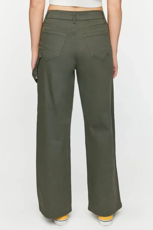 Twill Wide-Leg Utility Pants