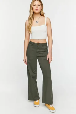 Twill Wide-Leg Utility Pants