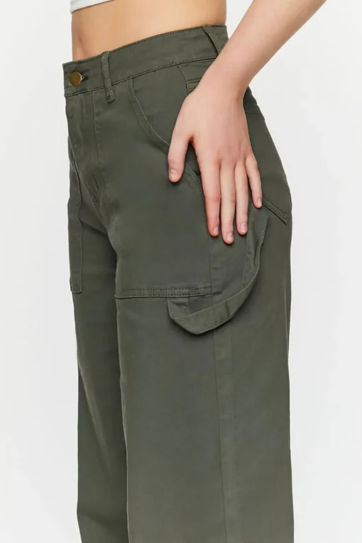 Twill Wide-Leg Utility Pants