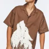 Twill Wolf Graphic Button-Front Shirt