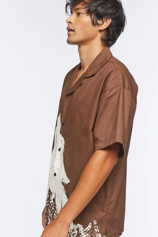 Twill Wolf Graphic Button-Front Shirt