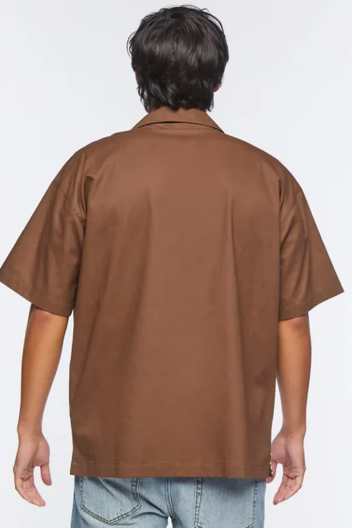 Twill Wolf Graphic Button-Front Shirt