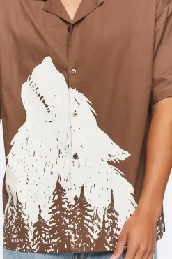 Twill Wolf Graphic Button-Front Shirt