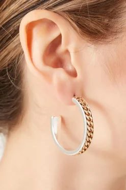 Two-Tone Chain Hoop Earrings