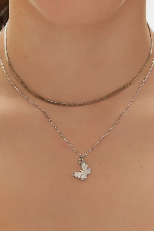 Upcycled Butterfly Charm Layered Necklace