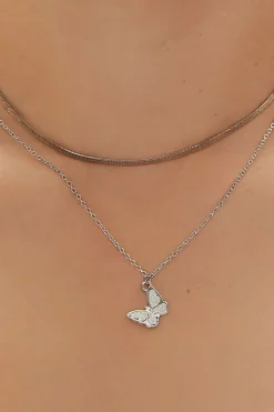 Upcycled Butterfly Charm Layered Necklace