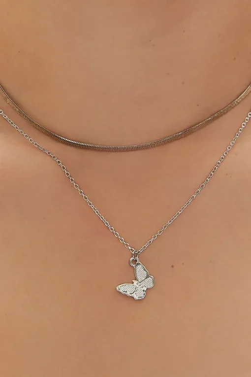 Upcycled Butterfly Charm Layered Necklace