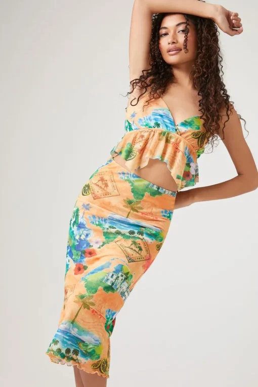 Vacation Postcard Midi Skirt