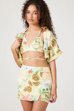Vacation Postcard Print Mini Skirt