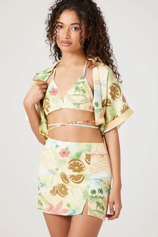 Vacation Postcard Print Mini Skirt