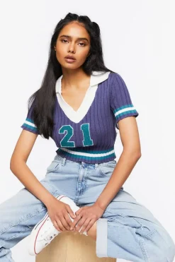 Varsity-Striped Cropped Sweater