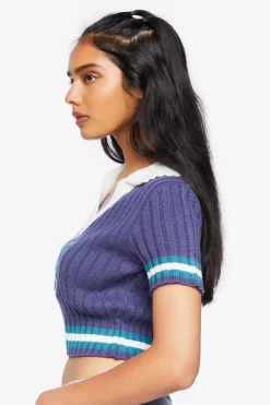 Varsity-Striped Cropped Sweater