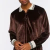 Velour Contrast Striped-Trim Shirt