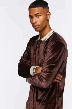Velour Contrast Striped-Trim Shirt