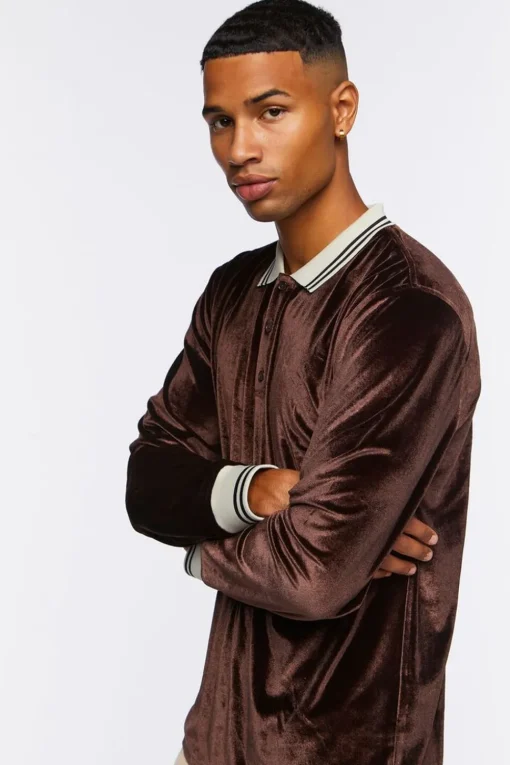 Velour Contrast Striped-Trim Shirt
