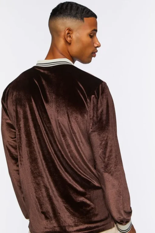 Velour Contrast Striped-Trim Shirt