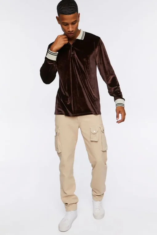 Velour Contrast Striped-Trim Shirt