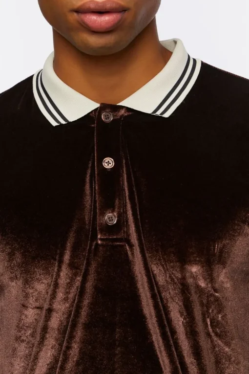 Velour Contrast Striped-Trim Shirt