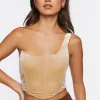 Velvet One-Shoulder Crop Top