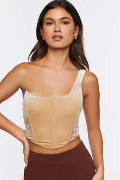 Velvet One-Shoulder Crop Top