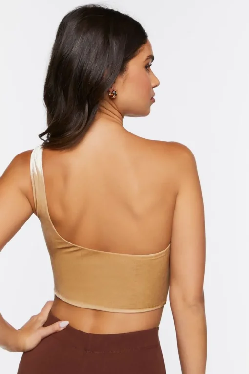 Velvet One-Shoulder Crop Top