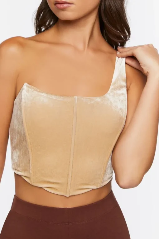Velvet One-Shoulder Crop Top