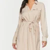 V-Neck Belted Shirt Dress