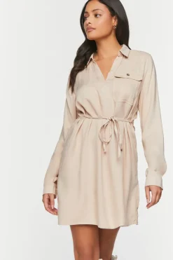V-Neck Belted Shirt Dress