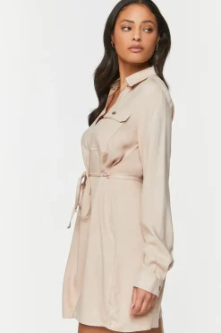 V-Neck Belted Shirt Dress